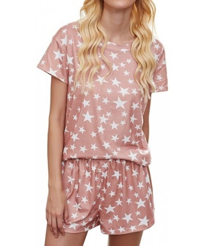 Women's Shorts Pajama Set Short Sleeve Tee and Shorts Sleepwear Loungewear Nightwear Pjs - Star Pink - C5199AZZ308 $31.06 Sets