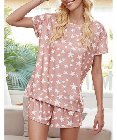 Women's Shorts Pajama Set Short Sleeve Tee and Shorts Sleepwear Loungewear Nightwear Pjs - Star Pink - C5199AZZ308 $31.06 Sets