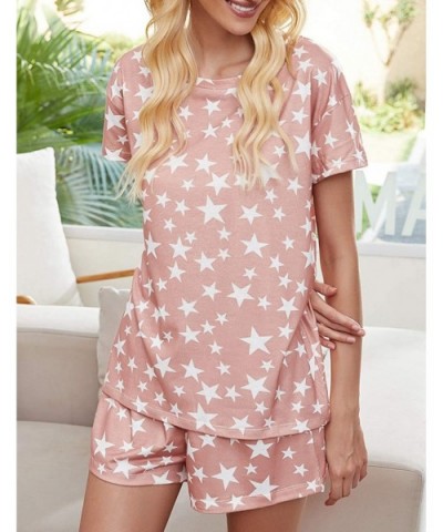 Women's Shorts Pajama Set Short Sleeve Tee and Shorts Sleepwear Loungewear Nightwear Pjs - Star Pink - C5199AZZ308 $31.06 Sets