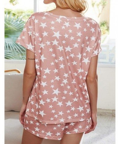 Women's Shorts Pajama Set Short Sleeve Tee and Shorts Sleepwear Loungewear Nightwear Pjs - Star Pink - C5199AZZ308 $31.06 Sets