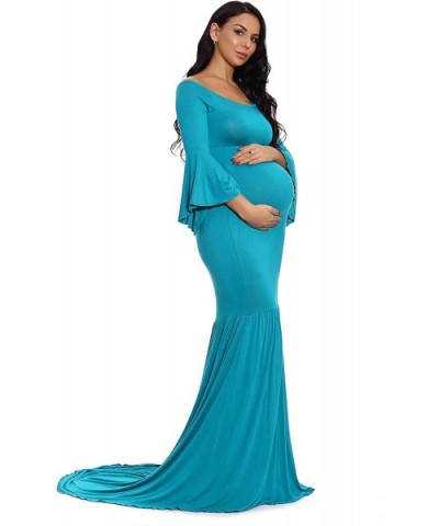 Maternity Retro Off Shoulder Flare Sleeves Mermaid Gown Maxi Photography Dress for Baby Shower - Turquoise - C518HXR979E $53....