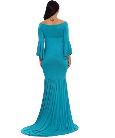 Maternity Retro Off Shoulder Flare Sleeves Mermaid Gown Maxi Photography Dress for Baby Shower - Turquoise - C518HXR979E $53....