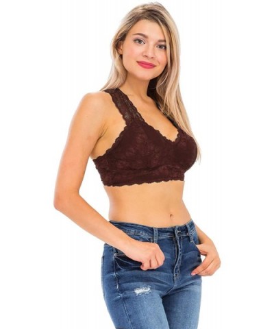 Women's Premium Stretch Hourglass Back Mesh Lining Bralette Lace Bra - Brown - CW18XG3K8LU $25.91 Bras