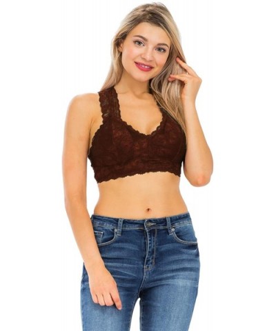 Women's Premium Stretch Hourglass Back Mesh Lining Bralette Lace Bra - Brown - CW18XG3K8LU $25.91 Bras