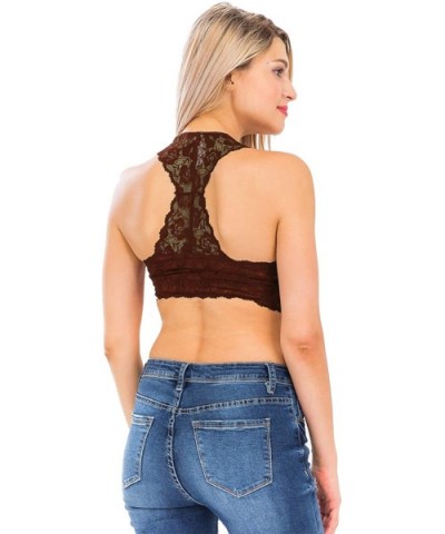 Women's Premium Stretch Hourglass Back Mesh Lining Bralette Lace Bra - Brown - CW18XG3K8LU $25.91 Bras