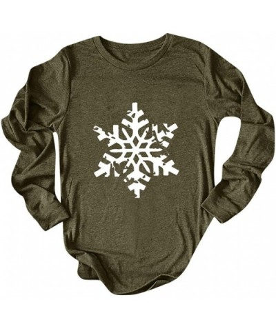 Women's Long Sleeve Christmas T-Shirt Snowflake Print Solid Winter Bottoming Casual Tee - Army Green - CN192I0XYW0 $18.97 Bus...