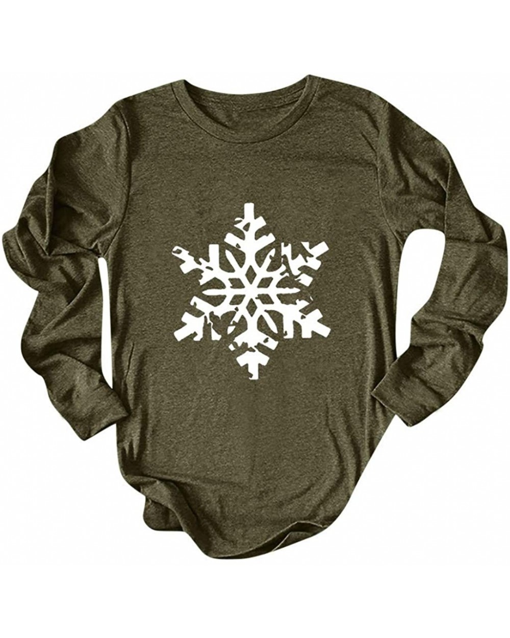 Women's Long Sleeve Christmas T-Shirt Snowflake Print Solid Winter Bottoming Casual Tee - Army Green - CN192I0XYW0 $18.97 Bus...