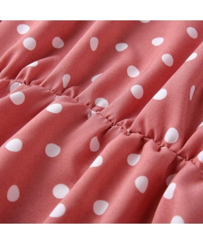 Split Dress Ladies Sexy Dress Polka Dot Print Dress Fashion Beach Skirt Short-Sleeved Dress - Pink - CW18UD97O8O $33.33 Tops