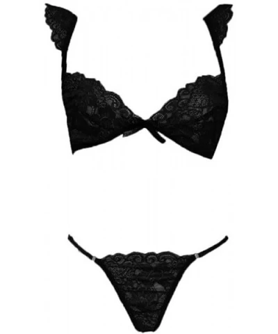 Womens Sexy Bra Underwear Lace Bra Lette Brief Bra Set Lingerie Thong Sleepwear - Black - CQ18XLIWYYQ $13.42 Bras