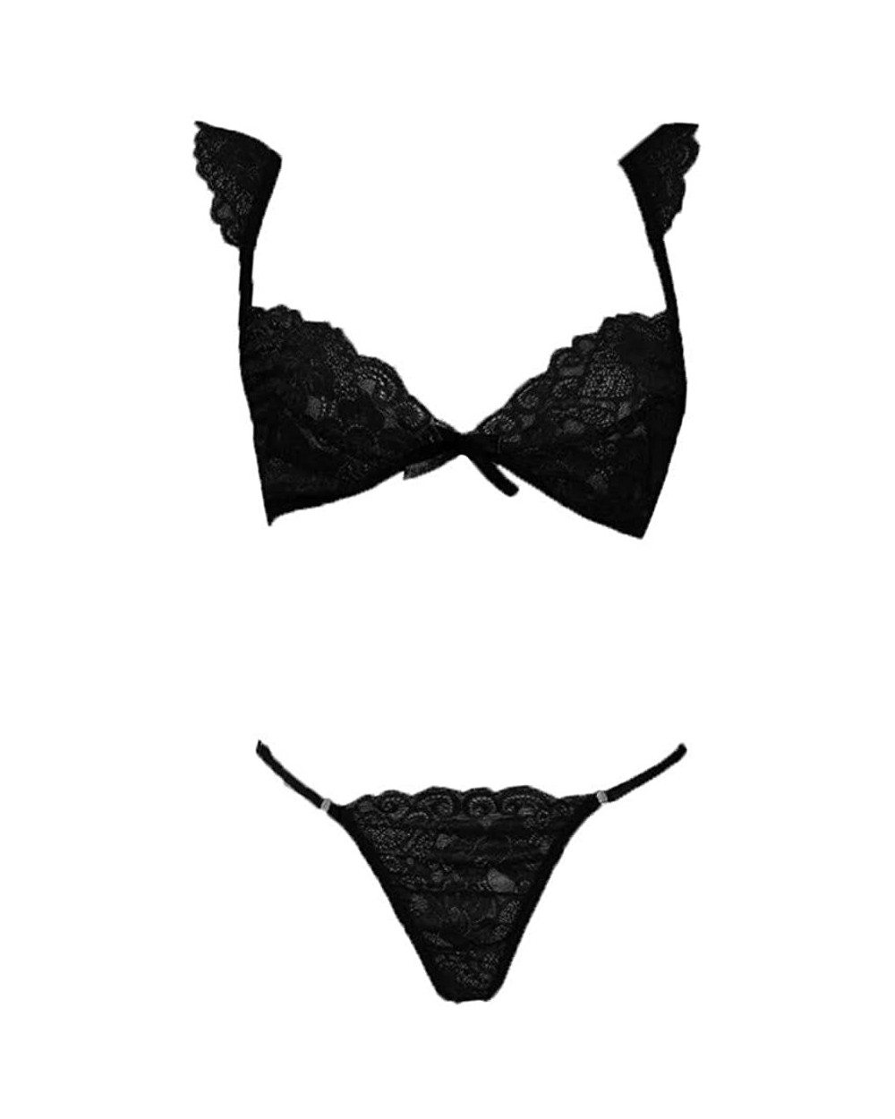 Womens Sexy Bra Underwear Lace Bra Lette Brief Bra Set Lingerie Thong Sleepwear - Black - CQ18XLIWYYQ $13.42 Bras