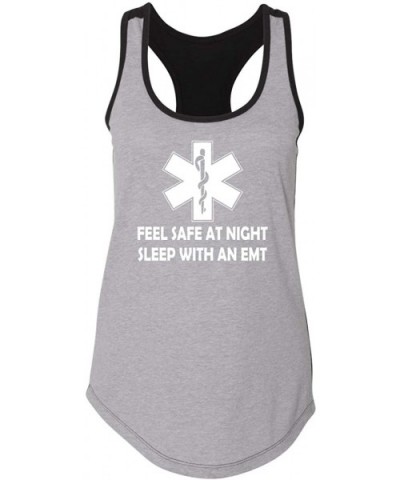 Ladies Feel Safe at Night Sleep with EMT Racerback - Heather Grey/Black With White Print - CZ18YEE00DQ $21.74 Tops