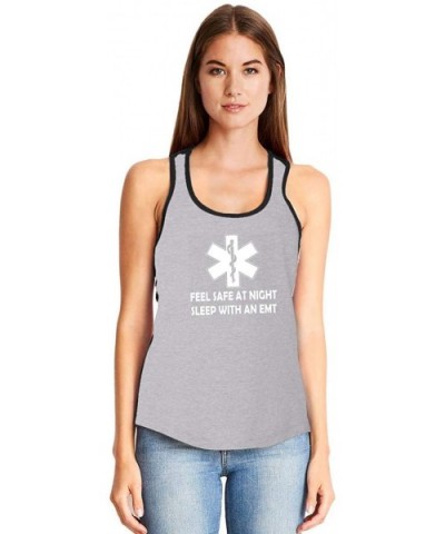 Ladies Feel Safe at Night Sleep with EMT Racerback - Heather Grey/Black With White Print - CZ18YEE00DQ $21.74 Tops