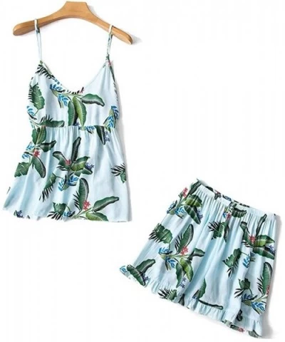 Summer Sleepwear Sleeveless Strap Nightwear Suspenders Satin Top Pajama Sets - Blue - C51906Q2M5L $35.34 Nightgowns & Sleepsh...