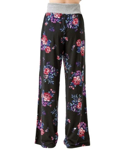 Women's Comfy Casual Pajama Pants Floral Print Wide Leg Palazzo Lounge Pants Drawstring Long PJ Bottoms - Black - C3198KRAZX0...