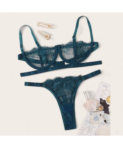 Women's Lace Lingerie Sets Sexy Bra and Panty Set Babydoll Bodysuit - Blue - C9193Q3R5Y2 $25.68 Bras