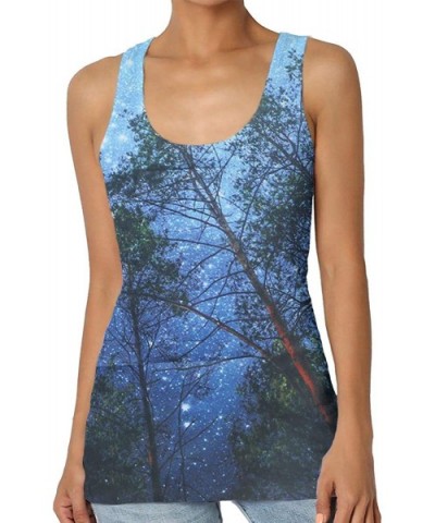 Girl's Colorful Tree Psychedelic Animate Forest with Birds Tank Top Tanktop Women Basic Plain Premium Classic Wide Strap - CU...