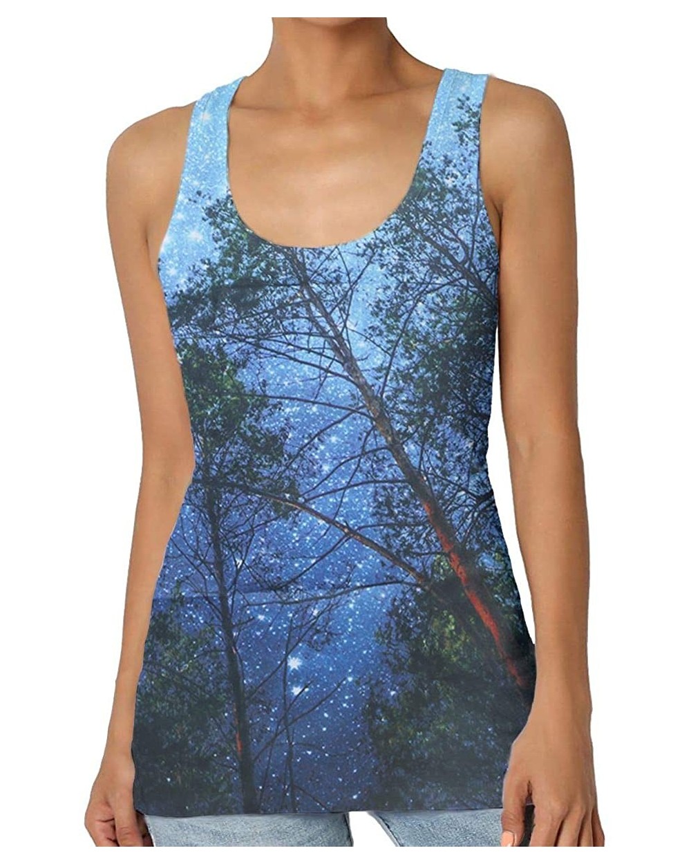 Girl's Colorful Tree Psychedelic Animate Forest with Birds Tank Top Tanktop Women Basic Plain Premium Classic Wide Strap - CU...