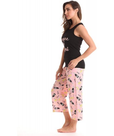 100% Cotton Capri Sets Women Sleepwear Womans Pajamas Pjs - Black - Champagne for Breakfast - C012O8LLLRJ $22.59 Sets