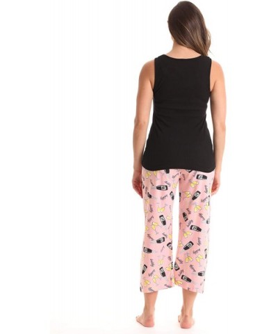 100% Cotton Capri Sets Women Sleepwear Womans Pajamas Pjs - Black - Champagne for Breakfast - C012O8LLLRJ $22.59 Sets