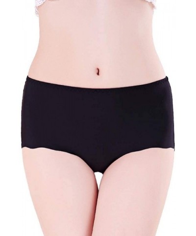 4 Piece One Piece ice Silk Seamless Womens Underwear mid Waist Cotton Bottom File Cloth Seamless Underwear Women Black - CV19...