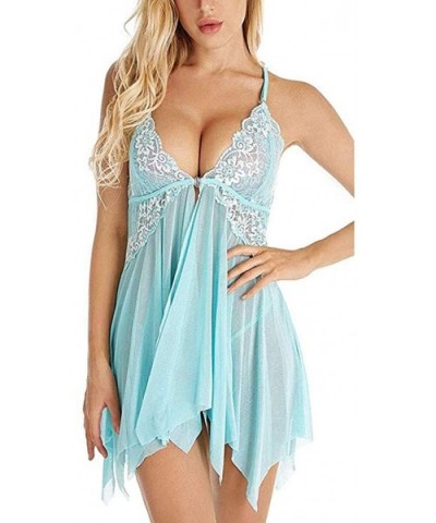 Women Lingerie Lace Babydoll V Neck Sleepwear Strap Chemise Teddy Lingerie Nightwear Pajama Sets Lingerie Dress - 3 Sky Blue ...