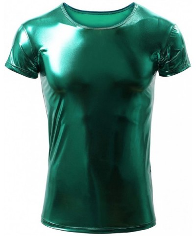 Men's Metallic T Shirt Shiny Slim Fit Short Sleeve Pullover Nightclub Wear - Green - CH19D82QLXY $28.05 Undershirts