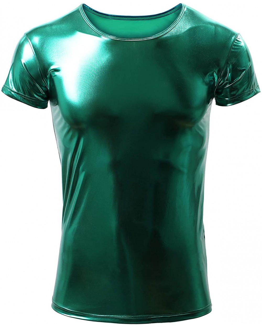 Men's Metallic T Shirt Shiny Slim Fit Short Sleeve Pullover Nightclub Wear - Green - CH19D82QLXY $28.05 Undershirts