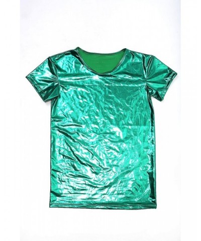 Men's Metallic T Shirt Shiny Slim Fit Short Sleeve Pullover Nightclub Wear - Green - CH19D82QLXY $28.05 Undershirts