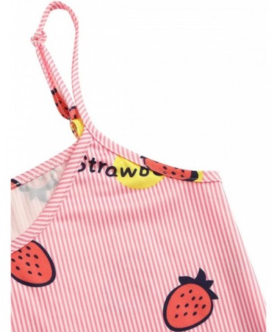 Women Cute Strawberry Stripe Print Pajamas Set Cami Shorts Sleepwear Nightwear - Pink - CA194SUEYIH $25.26 Sets