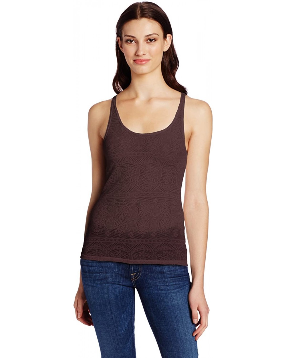 Women's Jersey-Lace Skinny Tank - Mulberry - CU11GMOM3EB $53.63 Camisoles & Tanks