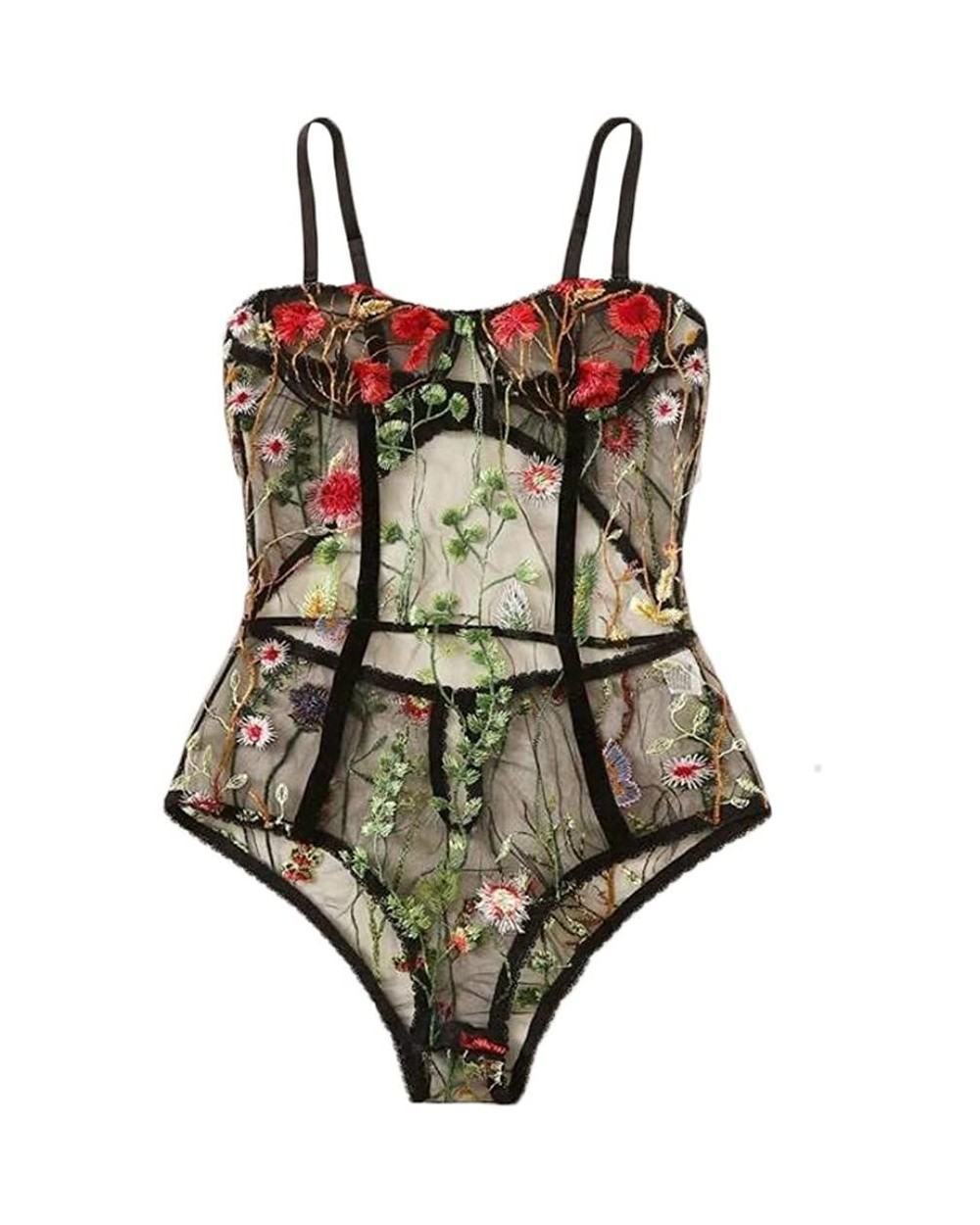 Women One Piece Lingerie Bodysuit Floral Embroidered See Through Lace Teddy Babydoll - Black - CE194QY9EQZ $22.31 Baby Dolls ...