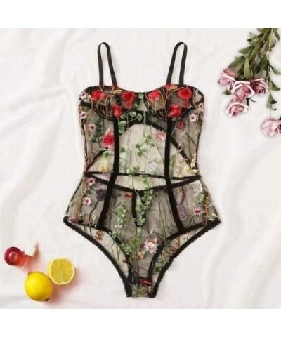 Women One Piece Lingerie Bodysuit Floral Embroidered See Through Lace Teddy Babydoll - Black - CE194QY9EQZ $22.31 Baby Dolls ...