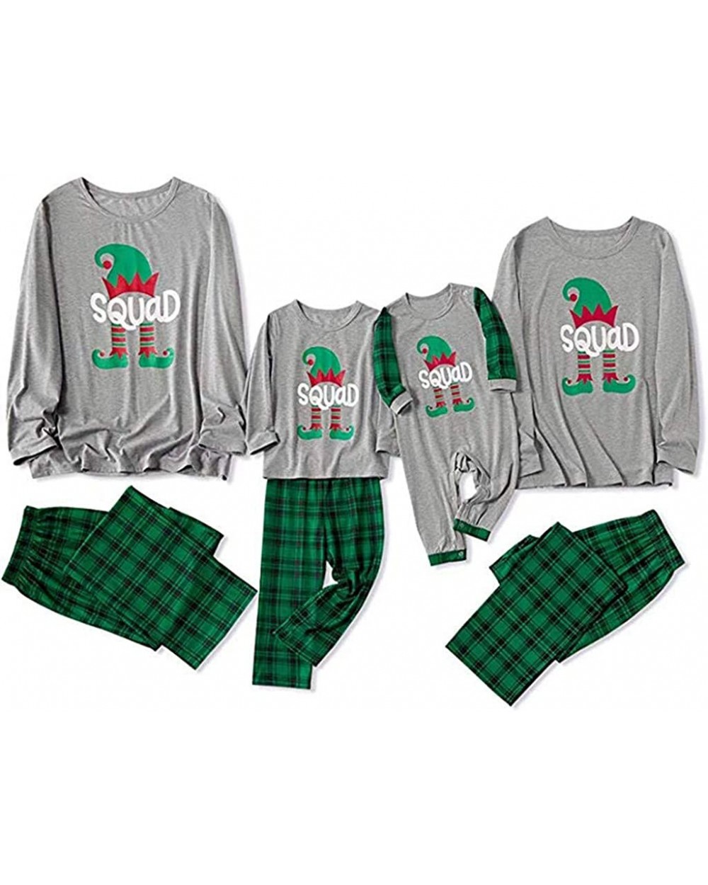 Matching Family Pajamas Sets Christmas PJ's with Letter and Plaid Printed Long Sleeve Tee and Pants Loungewear - Green a - C4...