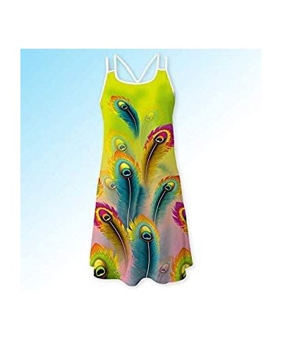 Womens Summer Sleeveless Mini A Line Beach Sundress Vintage 3D Floral Print Tank Top Dress Chaofanjiancai Green - C618R75XWYO...