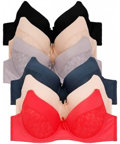 Women's Laced & Plain/Lace Bras (Packs of 6) - Various Styles - 74 - C2195I4WQGC $44.98 Bras