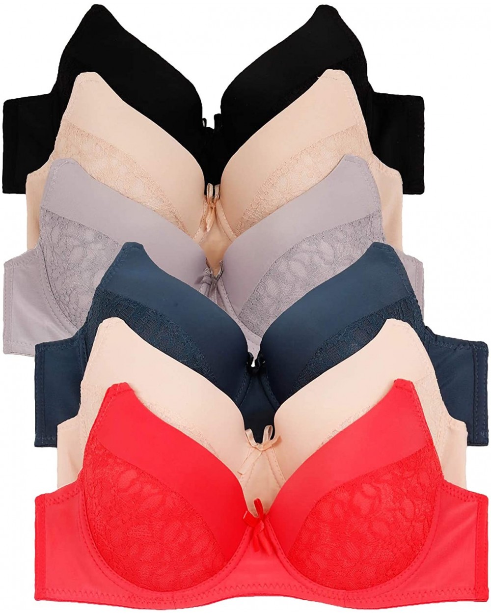 Women's Laced & Plain/Lace Bras (Packs of 6) - Various Styles - 74 - C2195I4WQGC $44.98 Bras