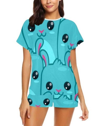 Blue Cartoon Rabbits Women's Round Neck Short Sleeve Shorts Pajama Set - Multi 1 - CJ19CG0N48Y $63.35 Sets