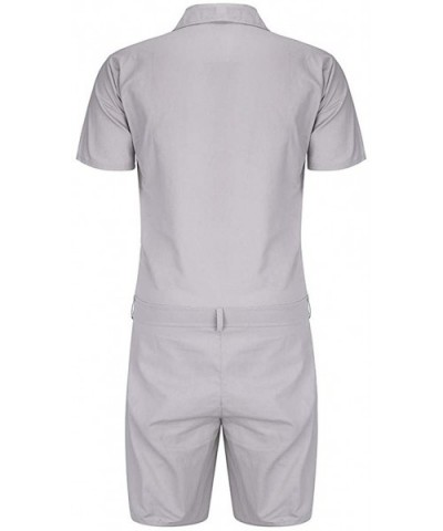 Men's Short-Sleeve Coverall Fashion Pure-Colour Large Size Button Pocket Jumpsuit - Gray - CA19CZ850YQ $43.31 Sleep Sets