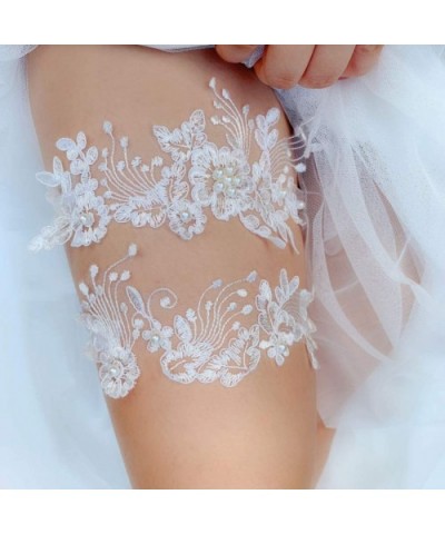 Flower Artificial Pearl Garter Set Stretch Simple Thigh Ring Set for Women Wedding Bridal Accessory-White - white - C4199OE40...