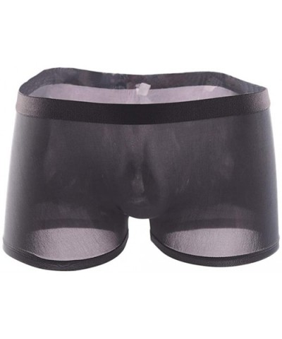 Men's Sexy See Through Ice Silk Seamless Boxer Briefs Underwear - Black - CL18606Y0LW $13.82 Boxer Briefs