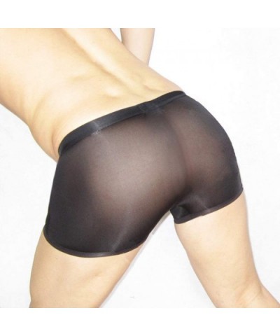 Men's Sexy See Through Ice Silk Seamless Boxer Briefs Underwear - Black - CL18606Y0LW $13.82 Boxer Briefs