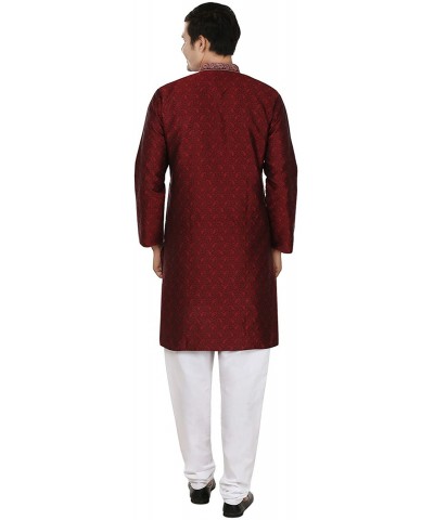 Cotton Men's Kurta Pajama Set Indian Party Wear - Maroon - CO12BJU87J7 $42.16 Sleep Sets