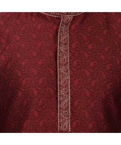 Cotton Men's Kurta Pajama Set Indian Party Wear - Maroon - CO12BJU87J7 $42.16 Sleep Sets