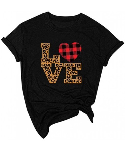 Women's Valentine Shirt- Adeliberr Heart-Shaped Cute Graphic Print Shirt Shirt T-Shirt Short Sleeve - R-black - CN194K5T4CE $...