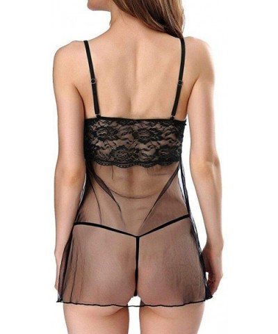 Sexy Women Lingerie Ultrathin Lace Babydoll Body Outfit Sleepwear Nightwear Black - CL19CK7U3CQ $21.61 Baby Dolls & Chemises