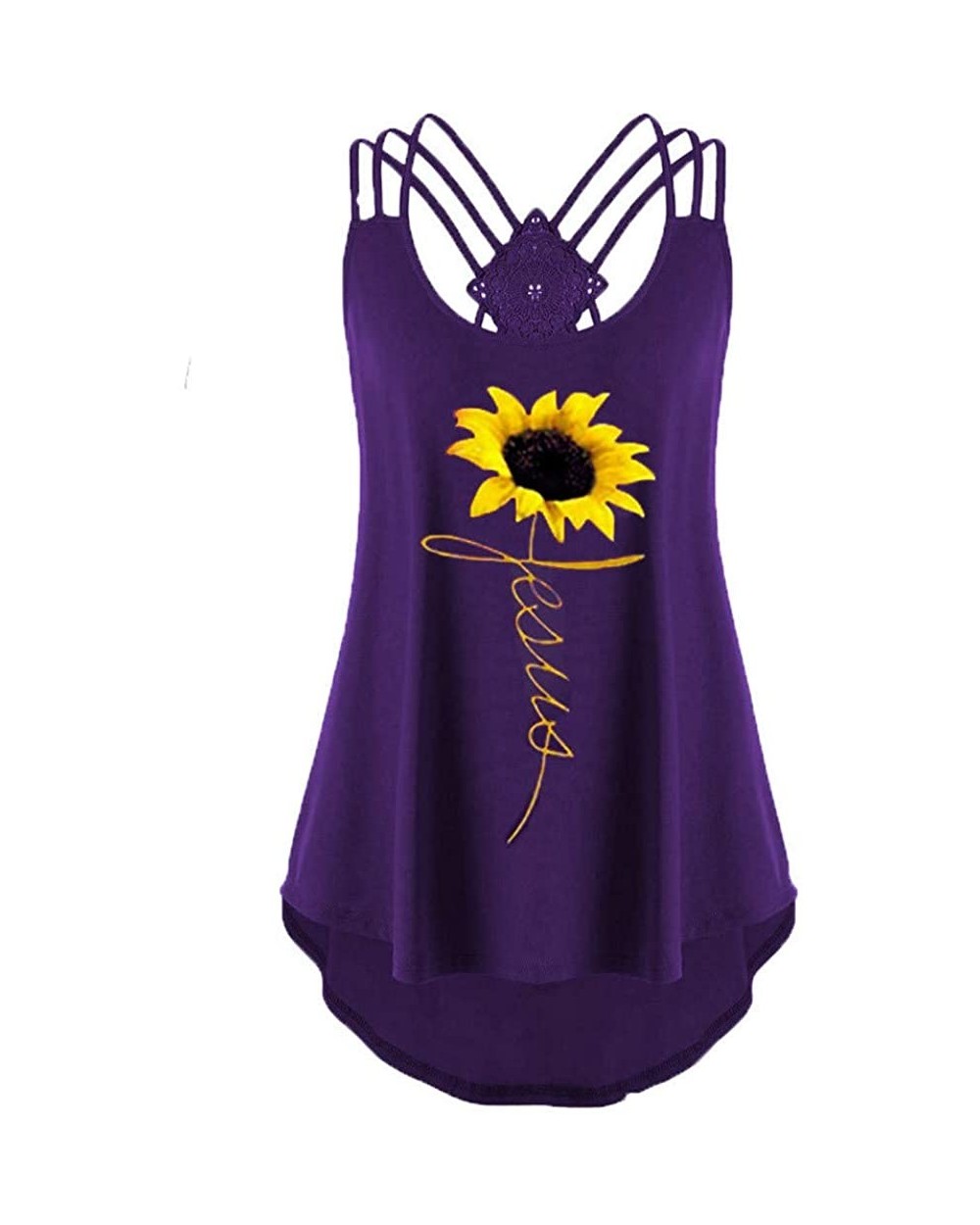 Women's Sleeveless Vest Summer Bandage Flower Print T-Shirt Top Casual Lace Vest - Purple - C018SSXIGI9 $21.96 Shapewear