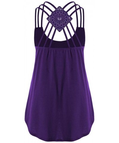 Women's Sleeveless Vest Summer Bandage Flower Print T-Shirt Top Casual Lace Vest - Purple - C018SSXIGI9 $21.96 Shapewear