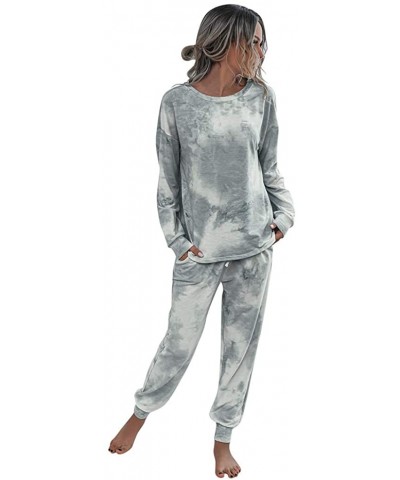 Womens Sweatshirt and Sweatpant Set-Tie-dye Pajamas Set Long Sleeve Sleepwear Nightwear Soft Sweatsuit Pj Lounge Sets - Z2-gr...