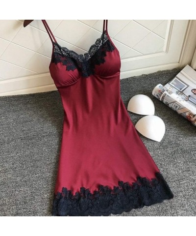 Chemises Lingerie for Women Mini Babydoll Full Slip Sleepwear Strappy Lace Dress Sexy Nightgowns Babydoll - Wine - CI1953SLUU...