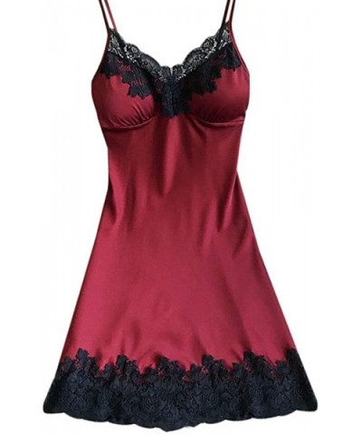 Chemises Lingerie for Women Mini Babydoll Full Slip Sleepwear Strappy Lace Dress Sexy Nightgowns Babydoll - Wine - CI1953SLUU...